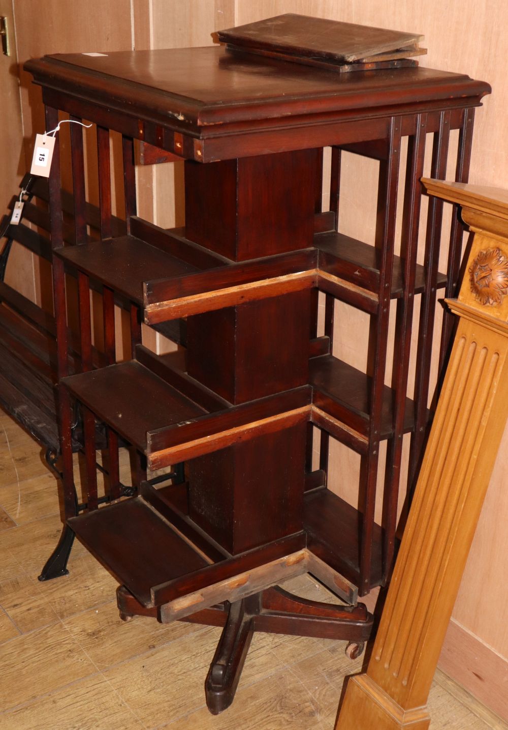 An Edwardian mahogany revolving bookcase (in need of restoration), W.55cm, H.116cm.